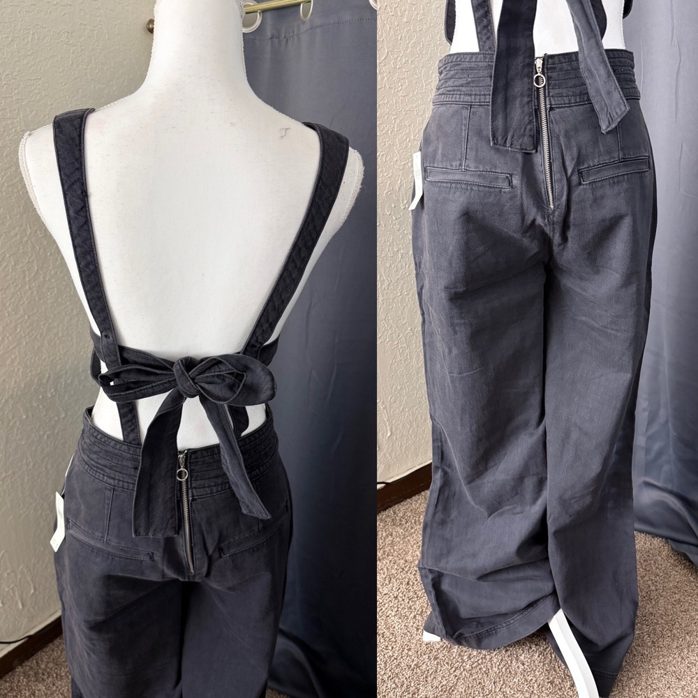 Pilcro Puddle Wide Leg Denim Jumpsuit Womens 27 Black NEW with tags - Picture 3 of 12